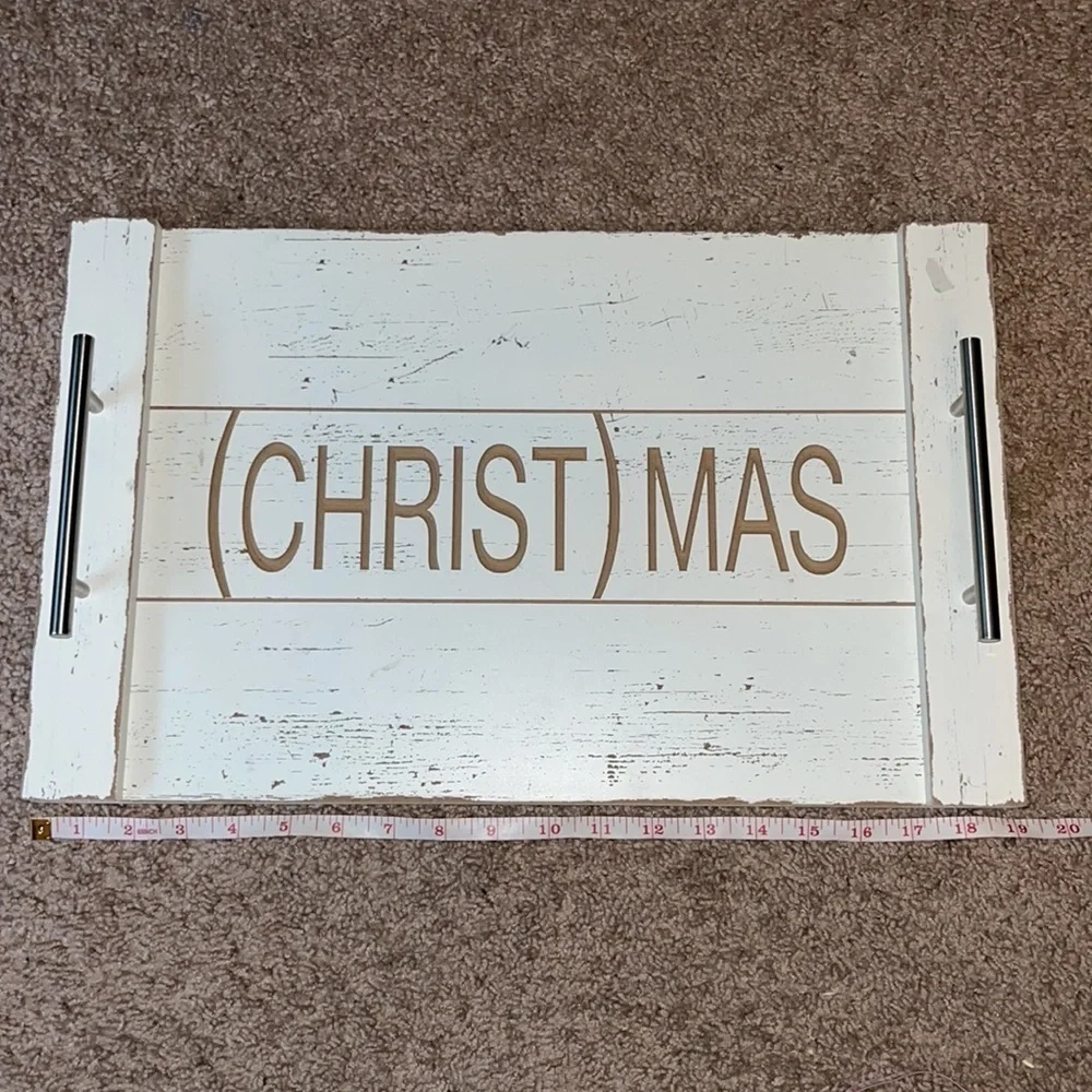 Christmas cream distressed decorative tray
